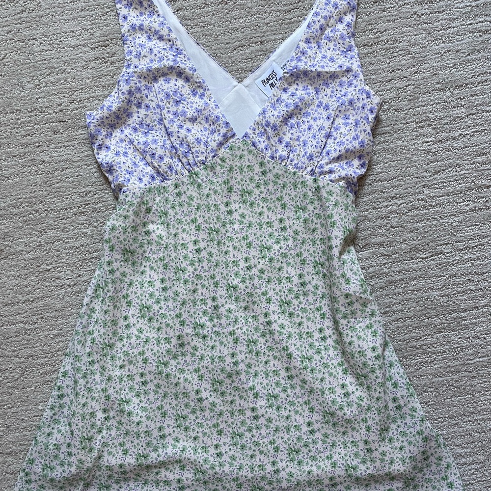 Princess Polly White Mini Dress with Lavender & Green Floral Print